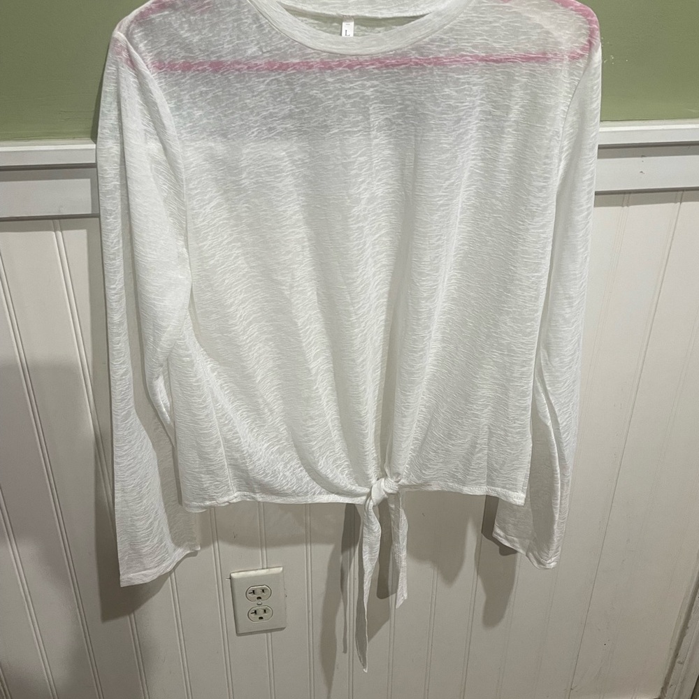 Sheer white long sleeve shirt